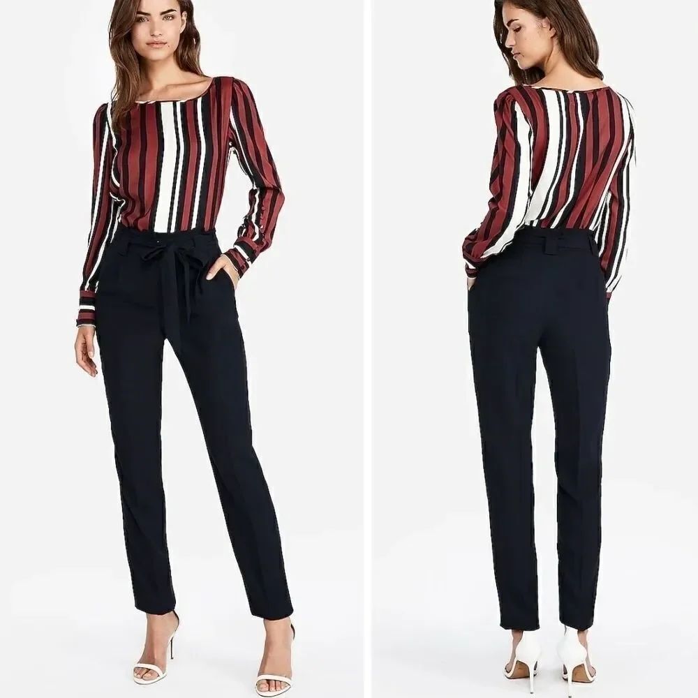 Express High Waisted Paperbag Ankle Pant Navy Plus